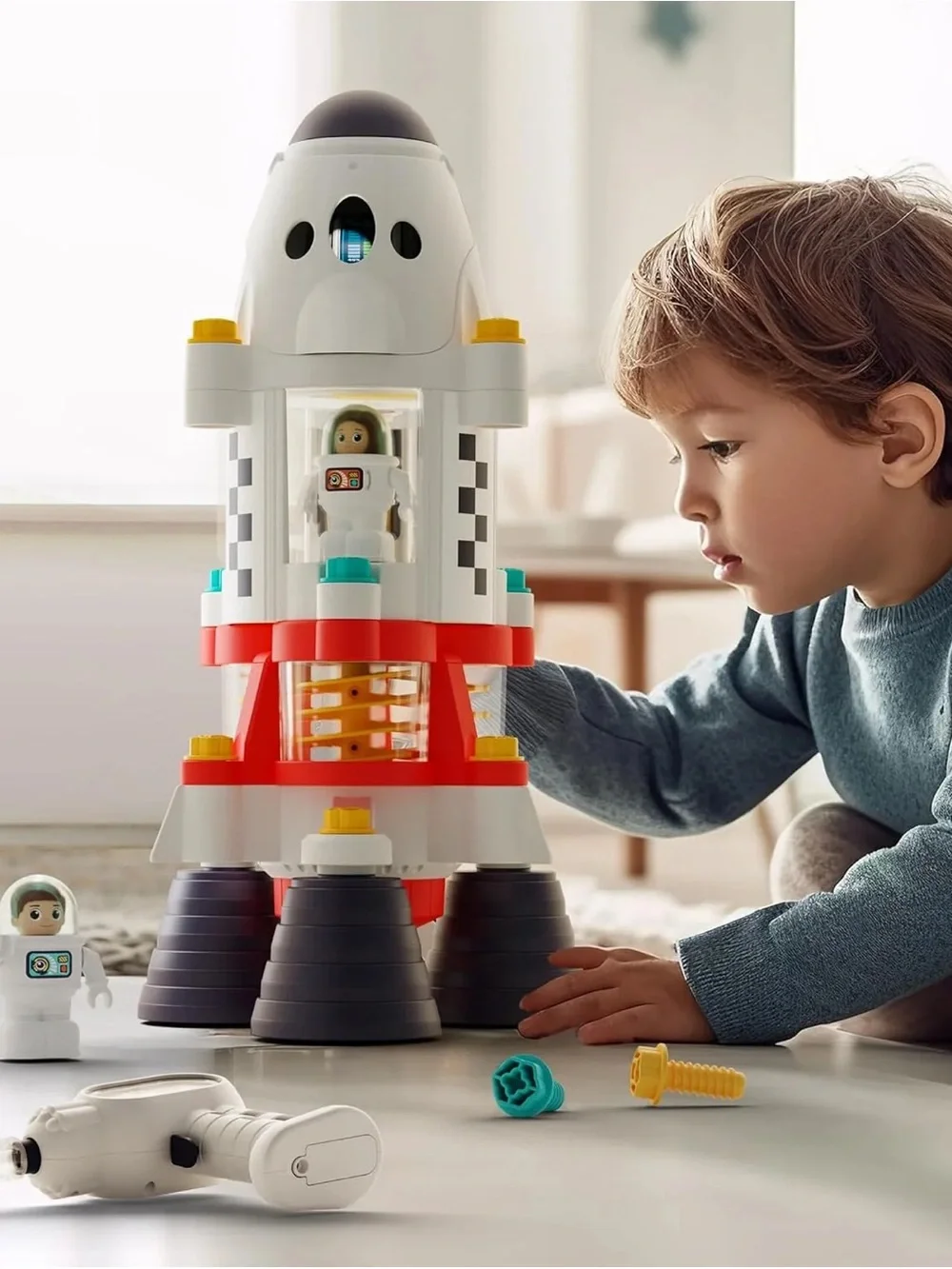 Kids White & Red Space Adventure Rocket Toy - New: Sealed in Box